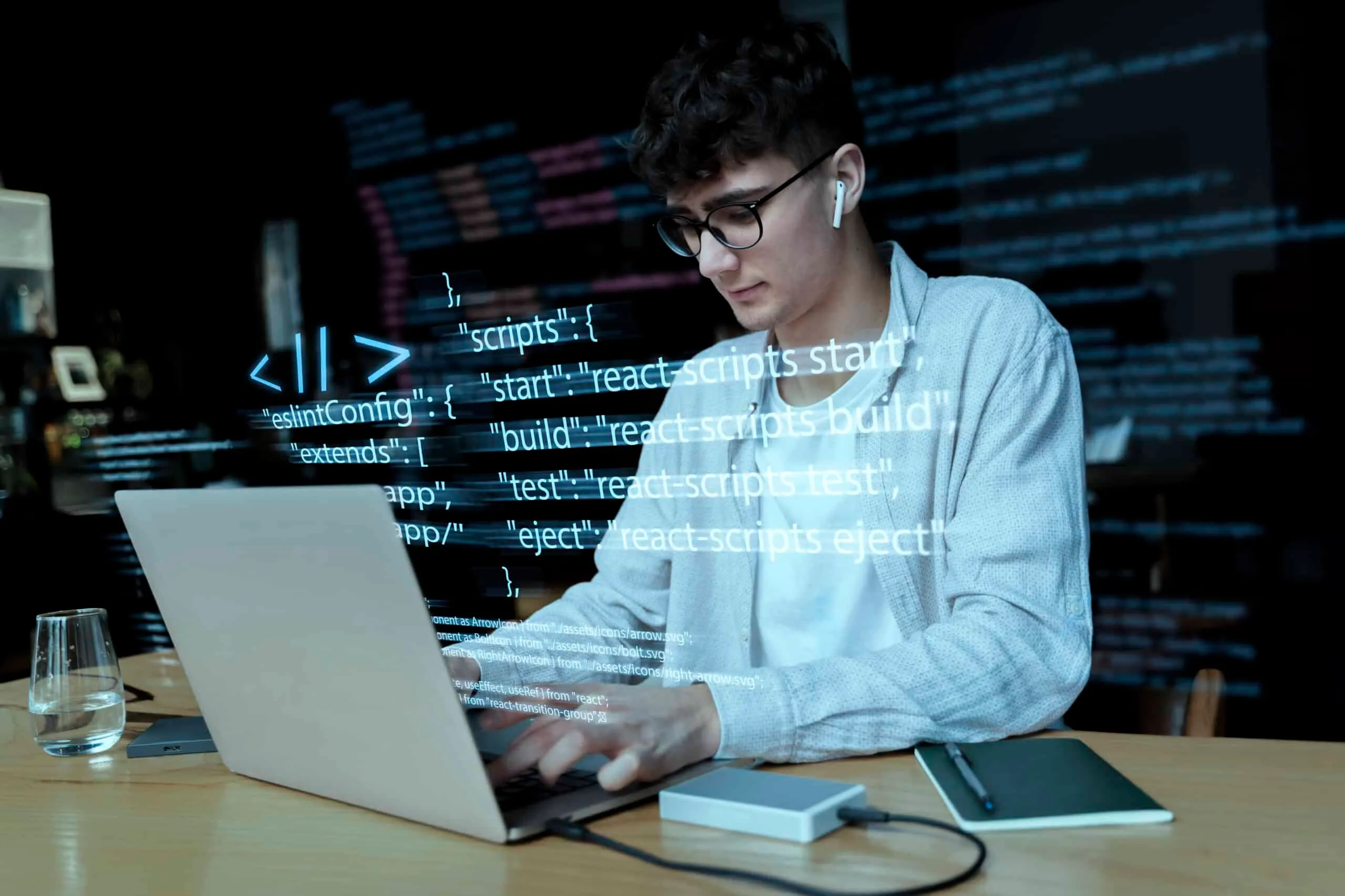 A developer working through a lab on a laptop